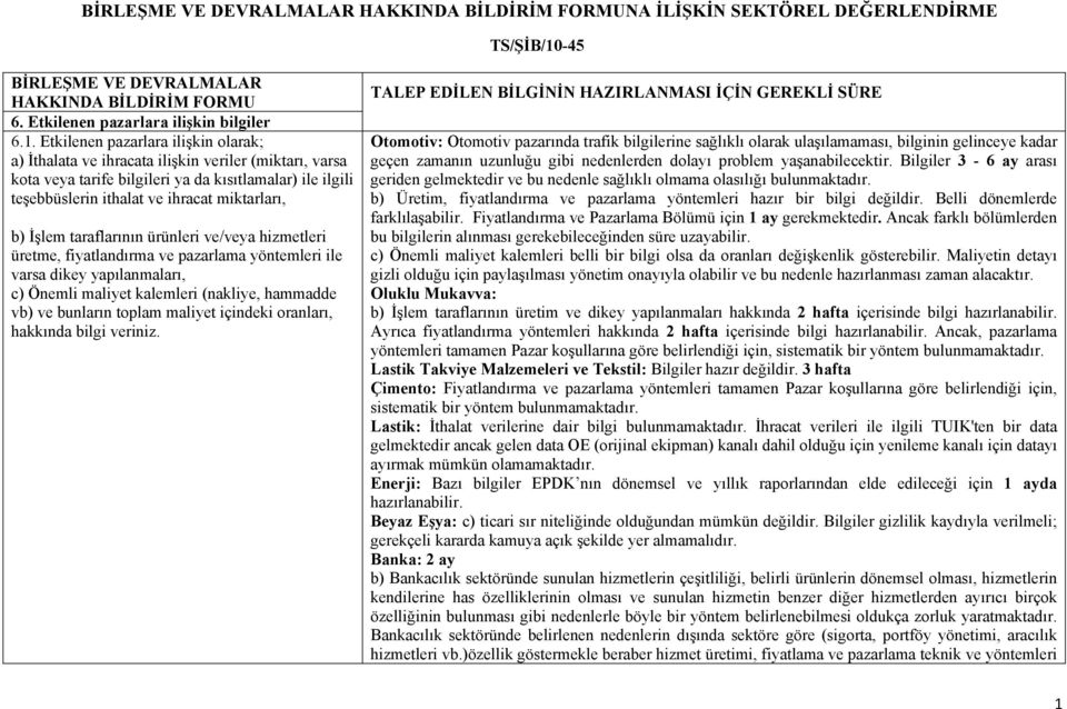 Etkilenen pazarlara ilişkin olarak; a) İthalata ve ihracata ilişkin veriler (miktarı, varsa kota veya tarife bilgileri ya da kısıtlamalar) ile ilgili teşebbüslerin ithalat ve ihracat miktarları, b)