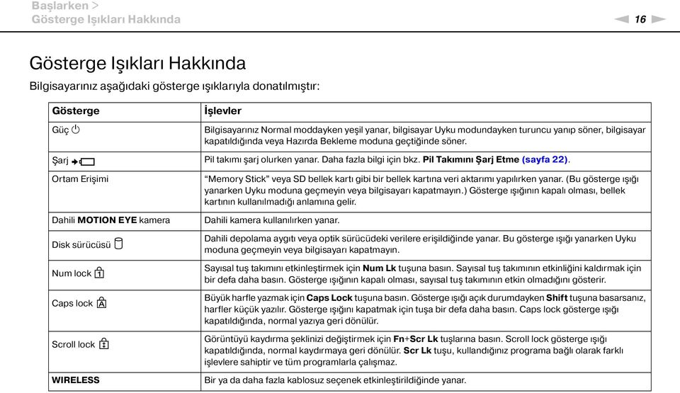 Pil Takımını Şarj Etme (sayfa 22).