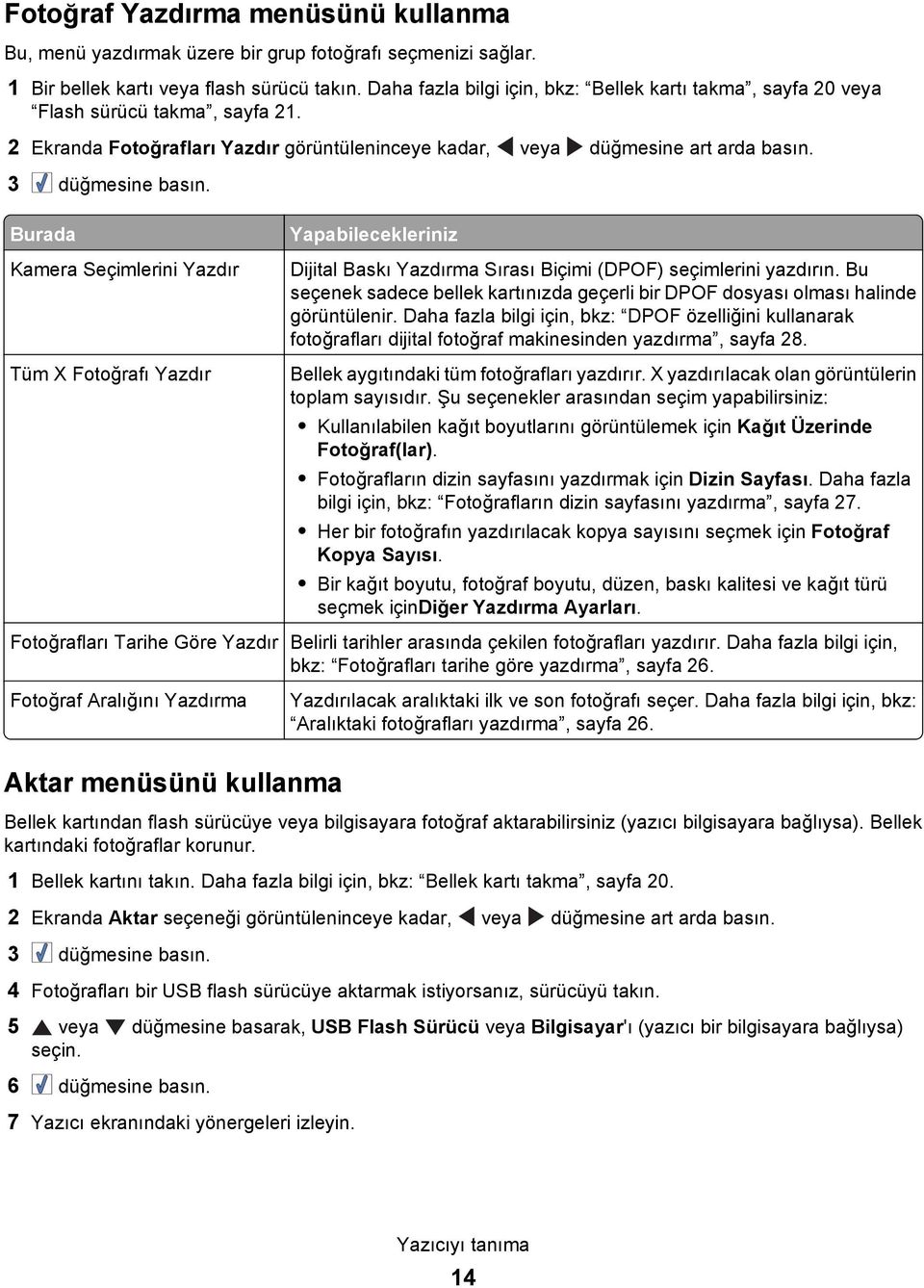 Burada Kamera Seçimlerini Yazdır Tüm X Fotoğrafı Yazdır Yapabilecekleriniz Dijital Baskı Yazdırma Sırası Biçimi (DPOF) seçimlerini yazdırın.