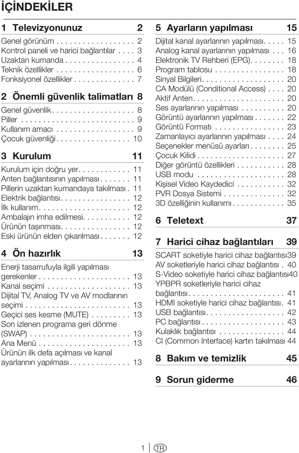 ................ 10 3 Kurulum 11 Kurulum için doğru yer............ 11 Anten bağlantısının yapılması....... 11 Pillerin uzaktan kumandaya takılması. 11 Elektrik bağlantısı................ 12 İlk kullanım.