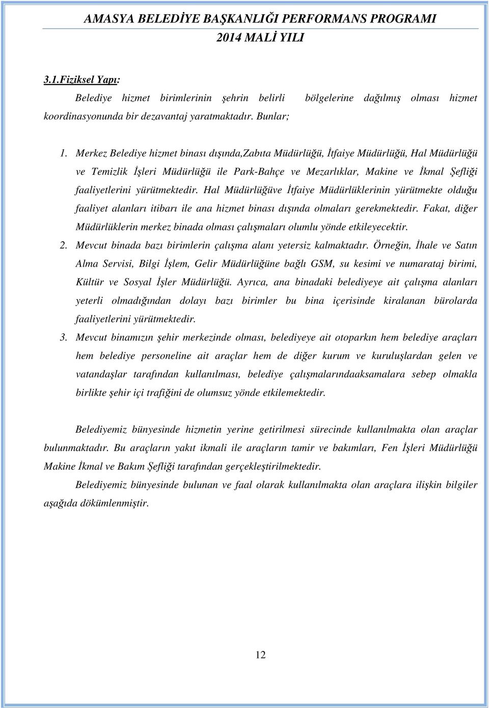 yürütmektedir. Hal Müdürlüğüve İtfaiye Müdürlüklerinin yürütmekte olduğu faaliyet alanları itibarı ile ana hizmet binası dışında olmaları gerekmektedir.