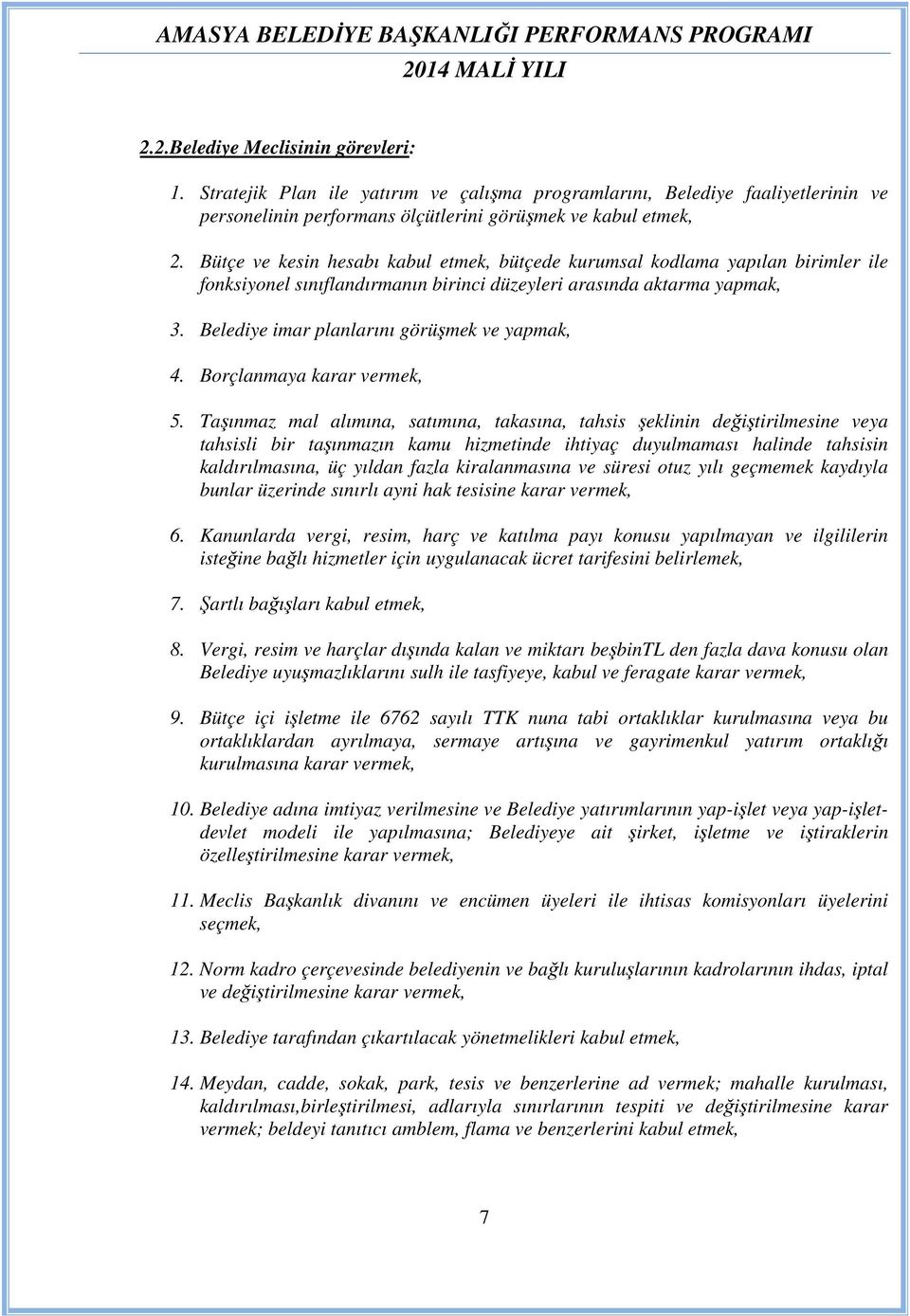 Belediye imar planlarını görüşmek ve yapmak, 4. Borçlanmaya karar vermek, 5.