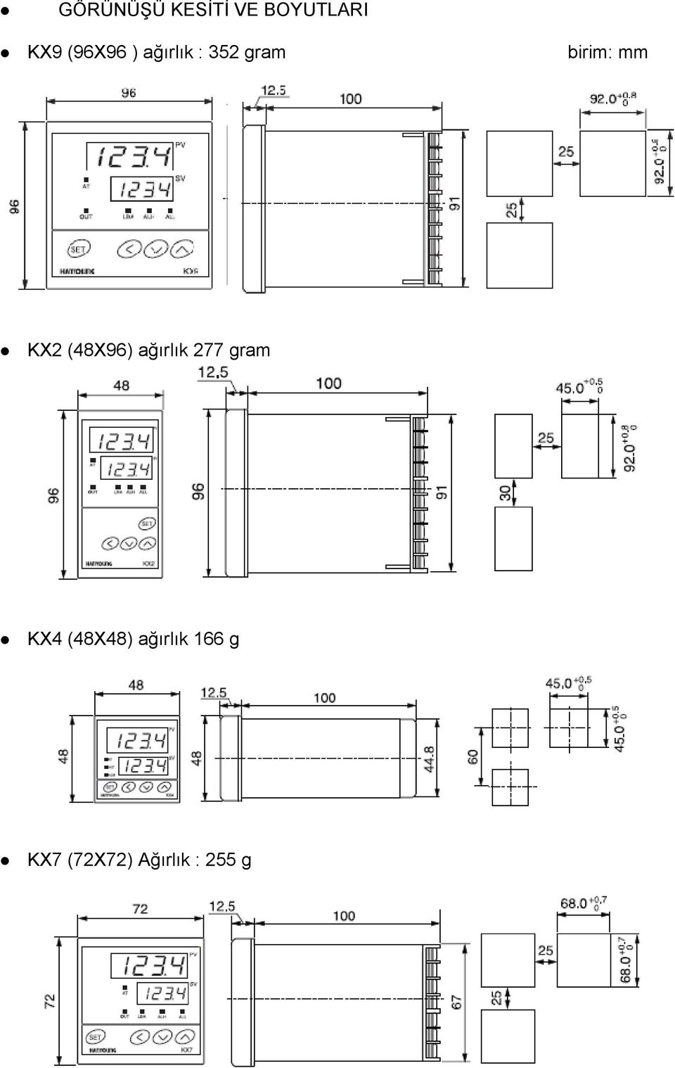 KX2 (48X96) ağırlık 277 gram KX4
