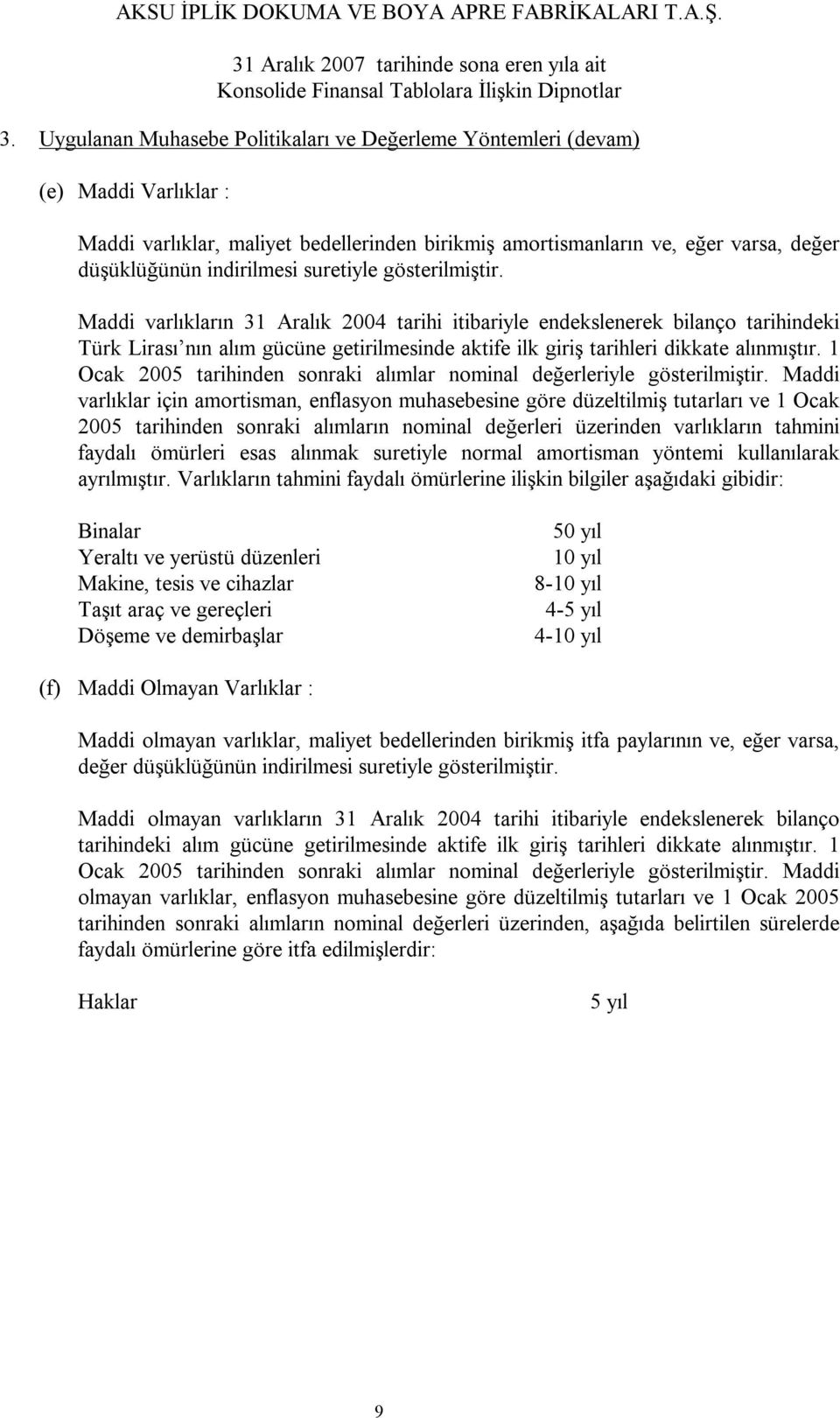 1 Ocak 2005 tarihinden sonraki alımlar nominal değerleriyle gösterilmiştir.