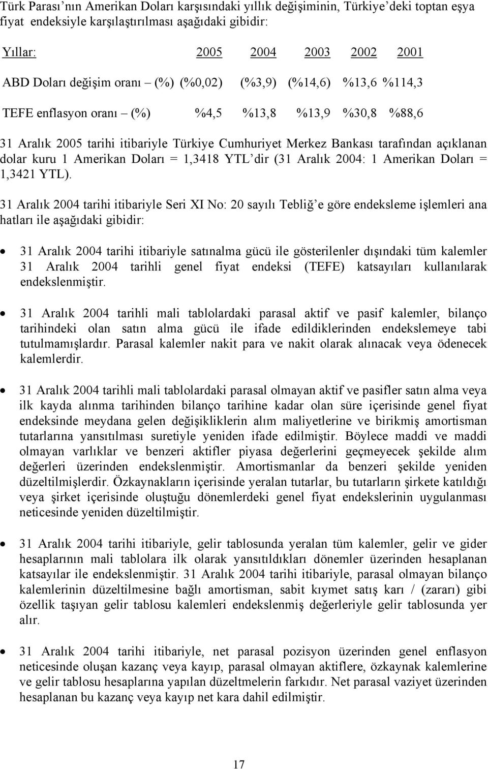 1 Amerikan Doları = 1,3418 dir (31 Aralık 2004: 1 Amerikan Doları = 1,3421 ).