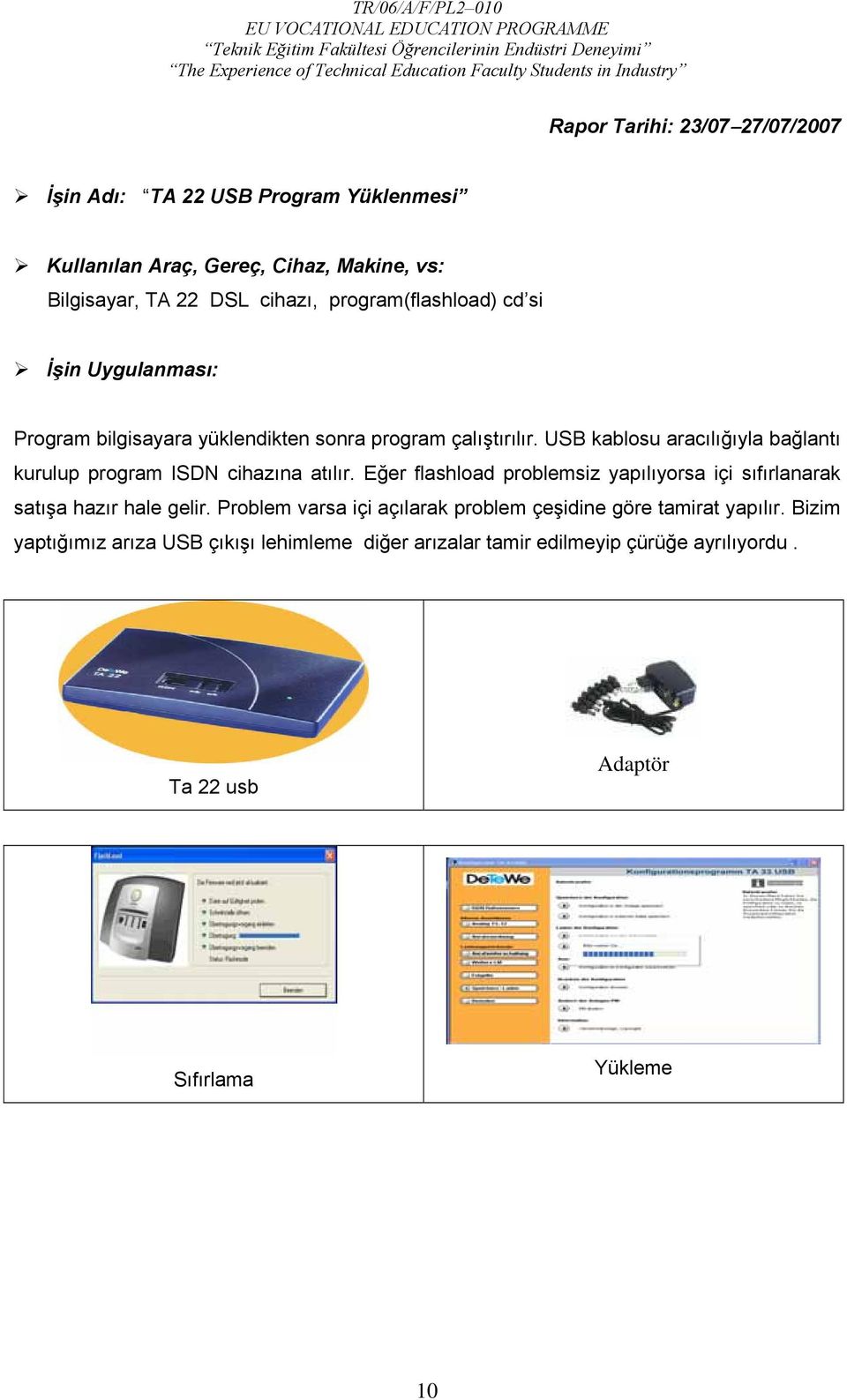 USB kablosu aracılığıyla bağlantı kurulup program ISDN cihazına atılır.