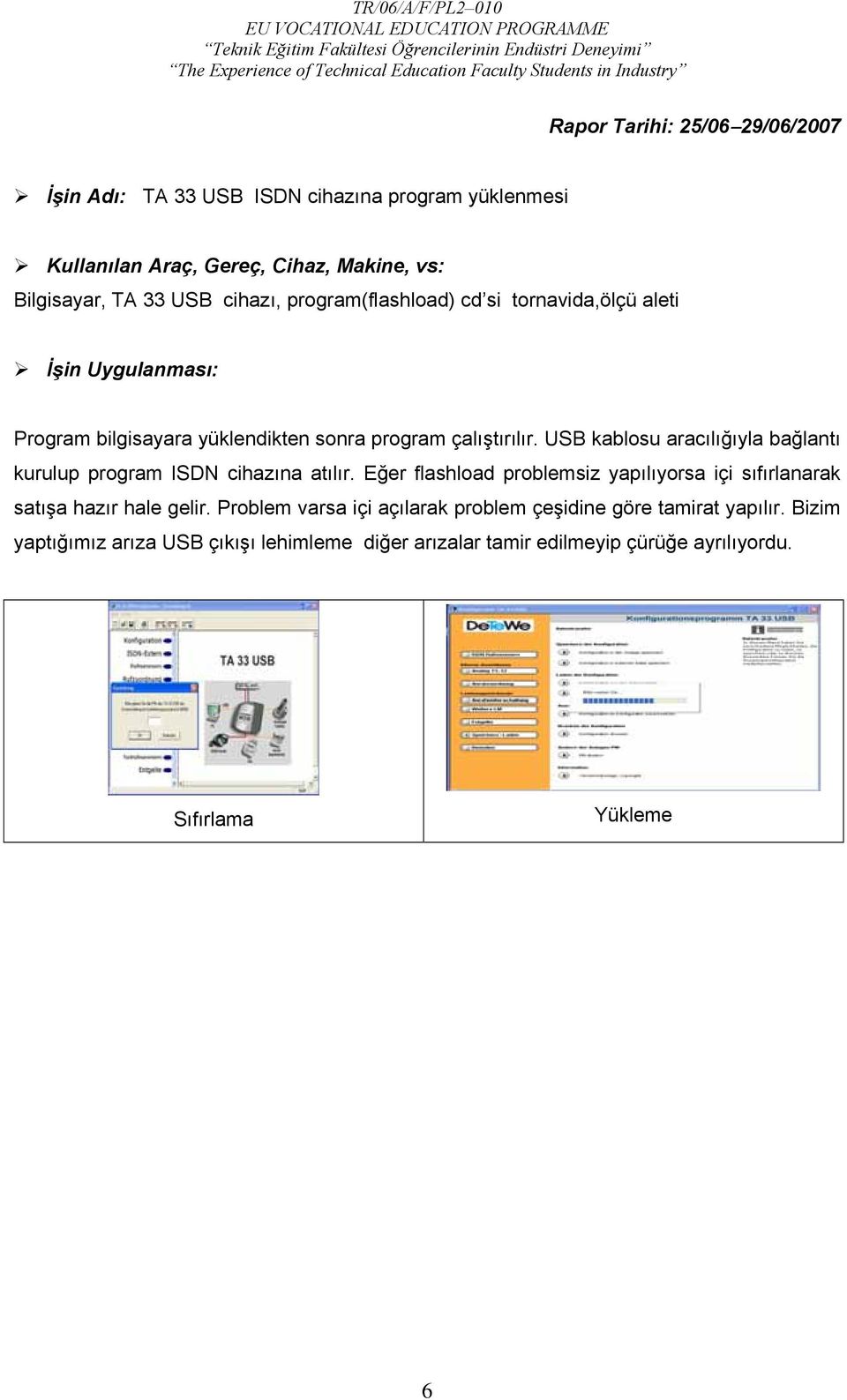 USB kablosu aracılığıyla bağlantı kurulup program ISDN cihazına atılır. Eğer flashload problemsiz yapılıyorsa içi sıfırlanarak satışa hazır hale gelir.