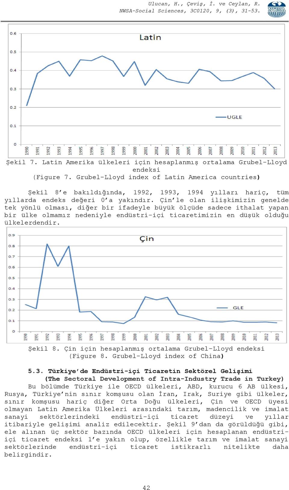 Çin le olan ilişkimizin genelde tek yönlü olması, diğer bir ifadeyle büyük ölçüde sadece ithalat yapan bir ülke olmamız nedeniyle endüstri-içi ticaretimizin en düşük olduğu ülkelerdendir. Şekil 8.