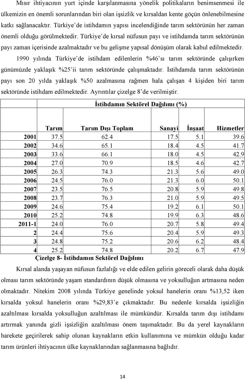 Türkiye de kırsal nüfusun payı ve istihdamda tarım sektörünün payı zaman içerisinde azalmaktadır ve bu gelişme yapısal dönüşüm olarak kabul edilmektedir.