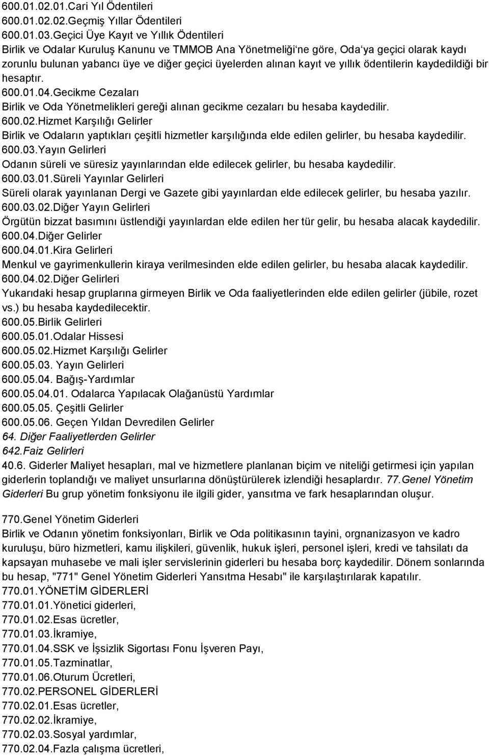 ve yıllık ödentilerin kaydedildiği bir hesaptır. 600.01.04.Gecikme Cezaları Birlik ve Oda Yönetmelikleri gereği alınan gecikme cezaları bu hesaba kaydedilir. 600.02.