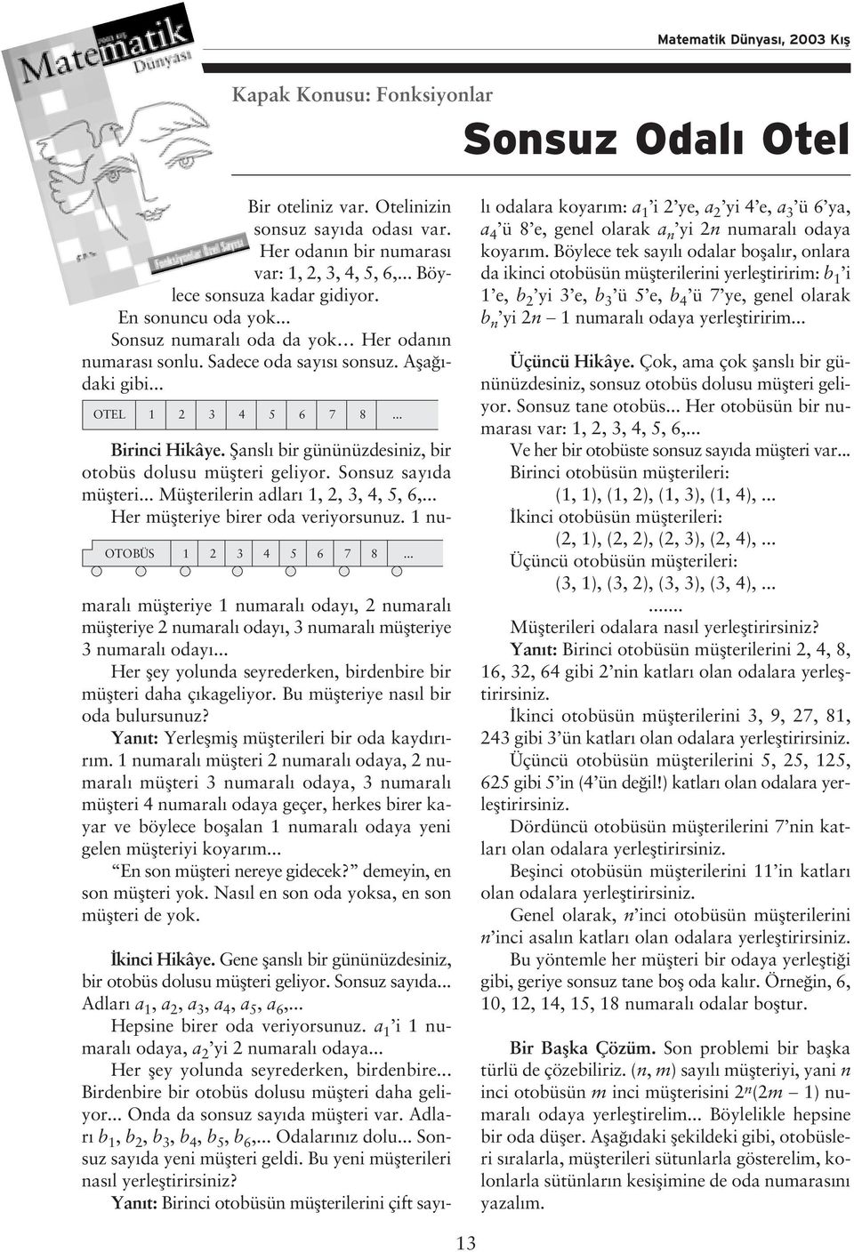 fiansl bir gününüzdesiniz, bir otobüs dolusu müflteri geliyor. Sonsuz say da müflteri... Müflterilerin adlar 1, 2, 3, 4, 5, 6,... Her müflteriye birer oda veriyorsunuz.