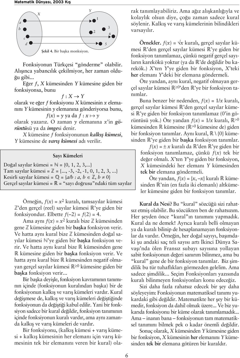 yazar z. O zaman y eleman na x in görüntüsü ya da imgesi denir. X kümesine ƒ fonksiyonunun kalk fl kümesi, Y kümesine de var fl kümesi ad verilir. Say Kümeleri Do al say lar kümesi = N = {0, 1, 2, 3,.