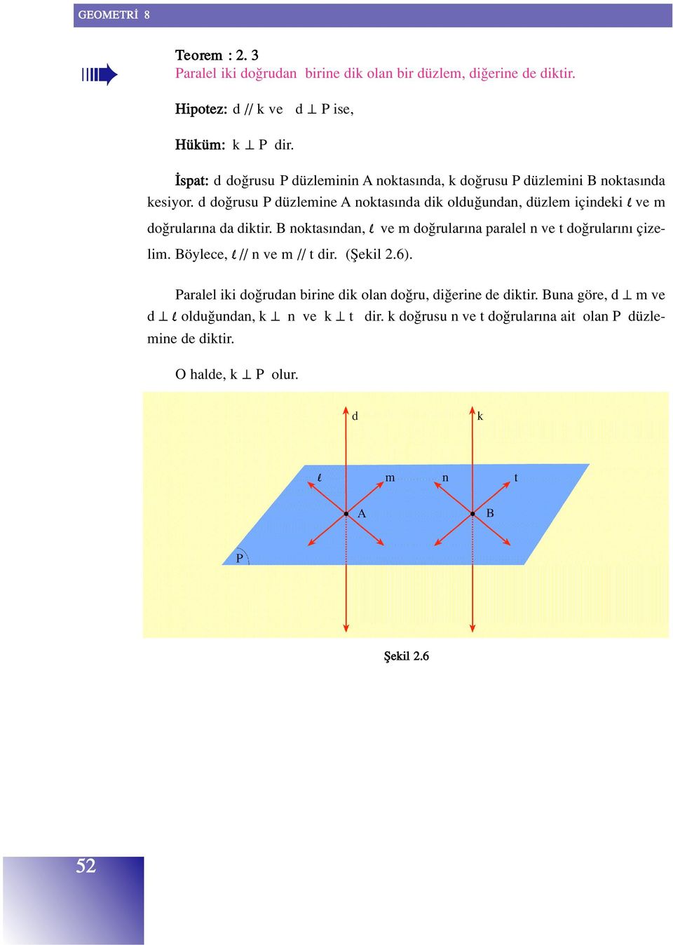 d do rusu P düzlemine A noktas nda dik oldu undan, düzlem içindeki l ve m do rular na da diktir.