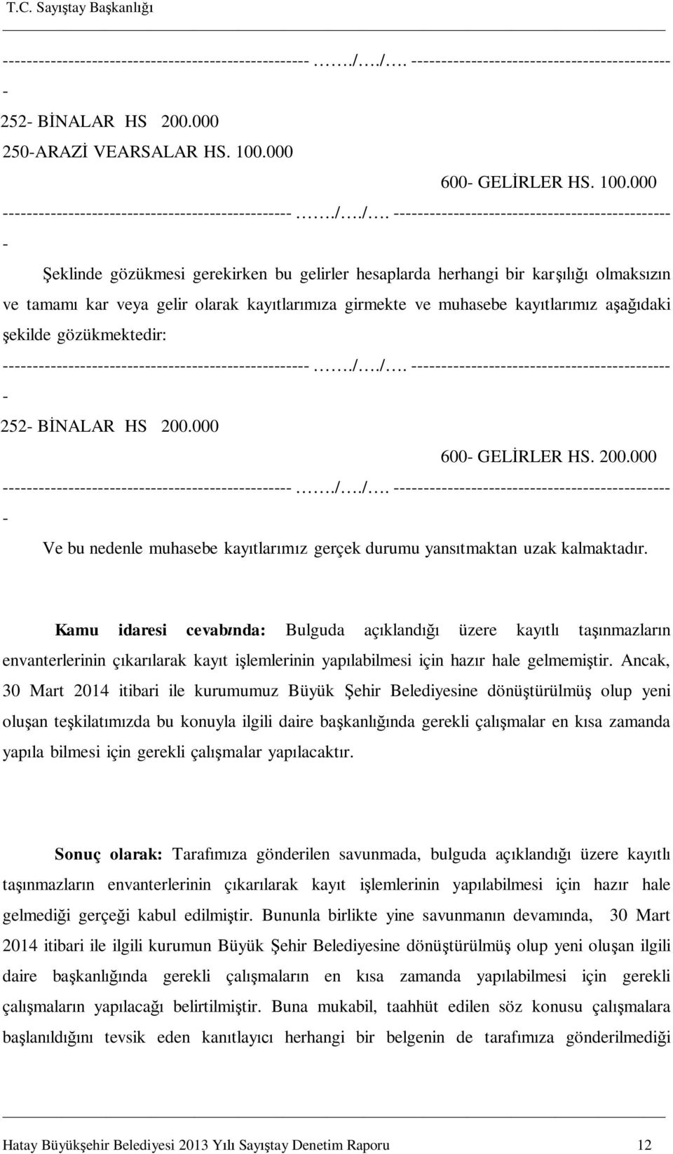 /. ----------------------------------------------- - eklinde gözükmesi gerekirken bu gelirler hesaplarda herhangi bir kar olmaks n ve tamam kar veya gelir olarak kay tlar za girmekte ve muhasebe kay