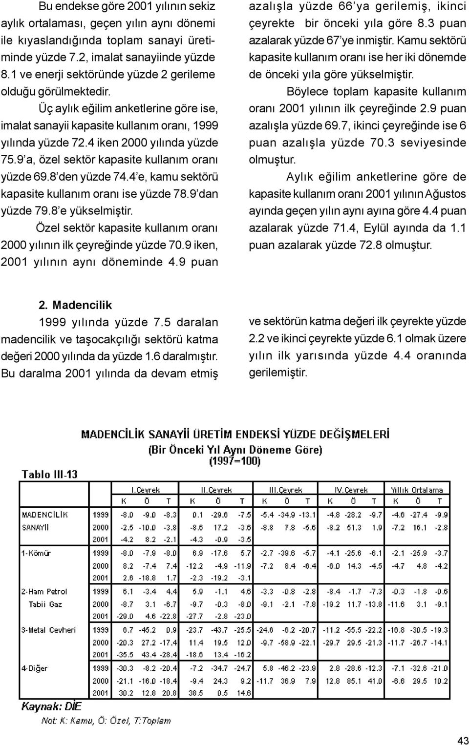 9 a, özel sektör kapasite kullaným oraný yüzde 69.8 den yüzde 74.4 e, kamu sektörü kapasite kullaným oraný ise yüzde 78.9 dan yüzde 79.8 e yükselmiþtir.