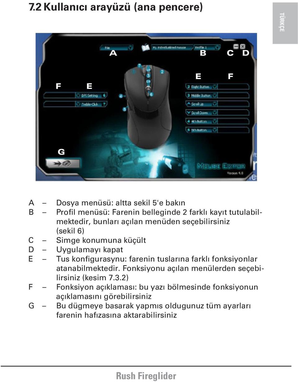 farenin tuslarına farklı fonksiyonlar atanabilmektedir. Fonksiyonu açılan menülerden seçebilirsiniz (kesim 7.3.