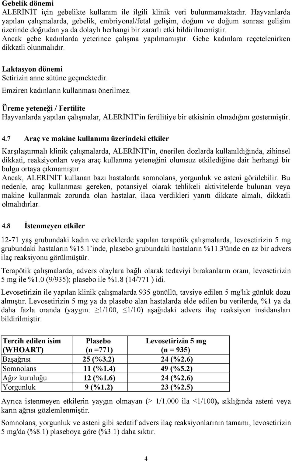 Ancak gebe kadınlarda yeterince çalışma yapılmamıştır. Gebe kadınlara reçetelenirken dikkatli olunmalıdır. Laktasyon dönemi Setirizin anne sütüne geçmektedir. Emziren kadınların kullanması önerilmez.