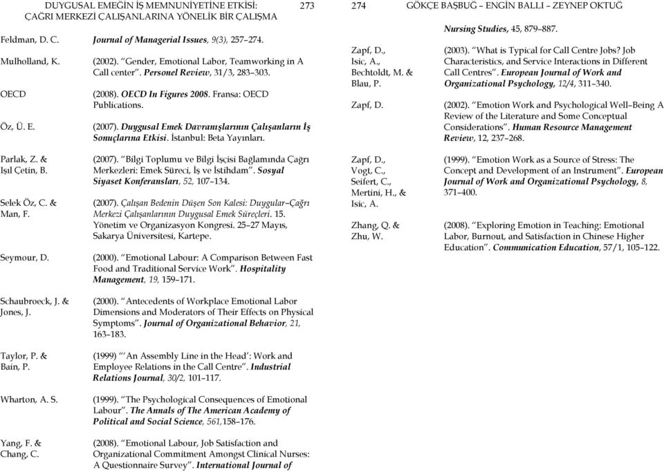 & Blau, P. Zapf, D. Nursing Studies, 45, 879 887. (2003). What is Typical for Call Centre Jobs? Job Characteristics, and Service Interactions in Different Call Centres.