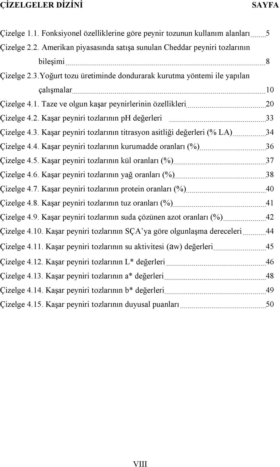 3. Kaşar peyniri tozlarının titrasyon asitliği değerleri (% LA) 34 Çizelge 4.4. Kaşar peyniri tozlarının kurumadde oranları (%) 36 Çizelge 4.5. Kaşar peyniri tozlarının kül oranları (%) 37 Çizelge 4.