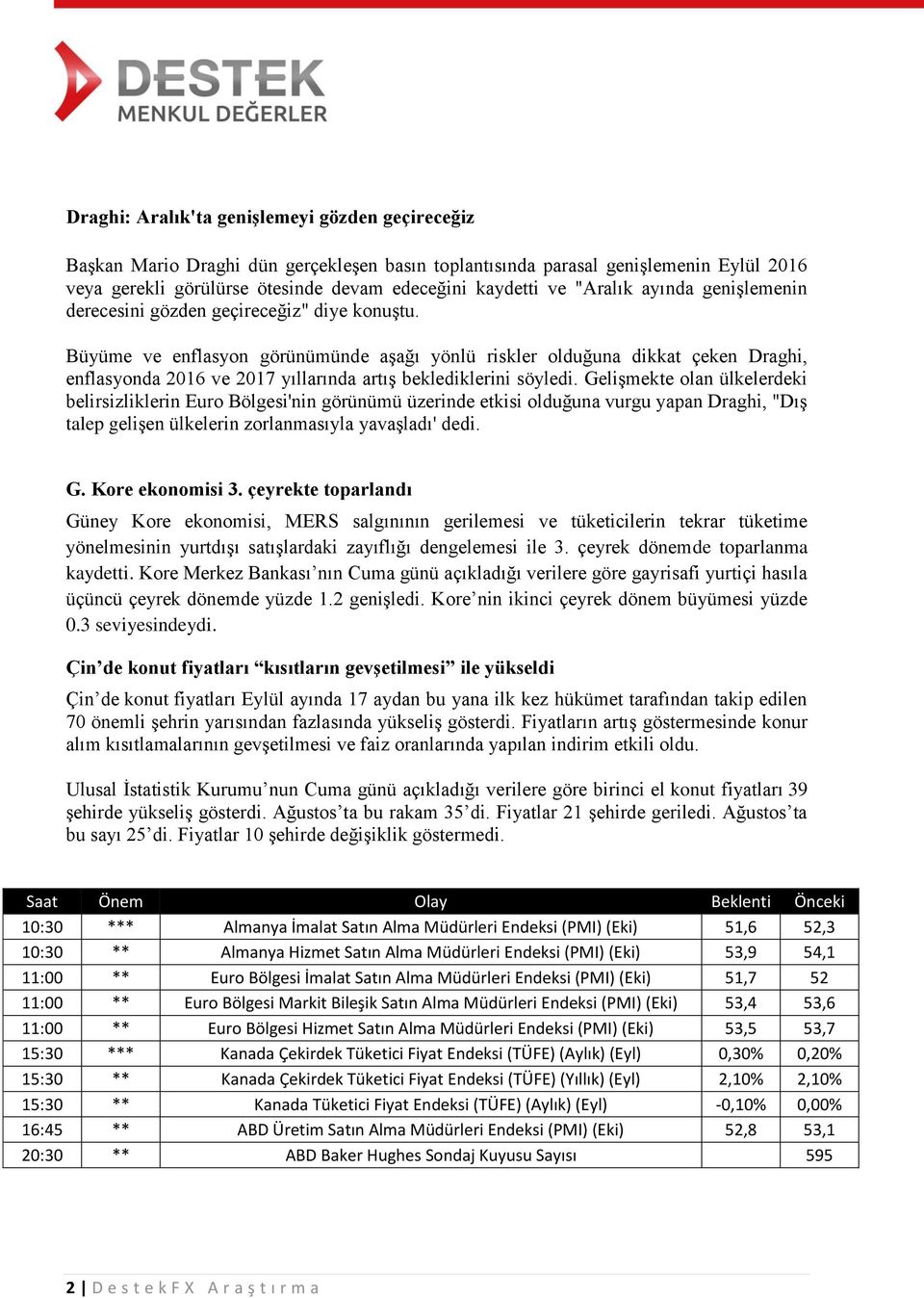 Büyüme ve enflasyon görünümünde aşağı yönlü riskler olduğuna dikkat çeken Draghi, enflasyonda 2016 ve 2017 yıllarında artış beklediklerini söyledi.