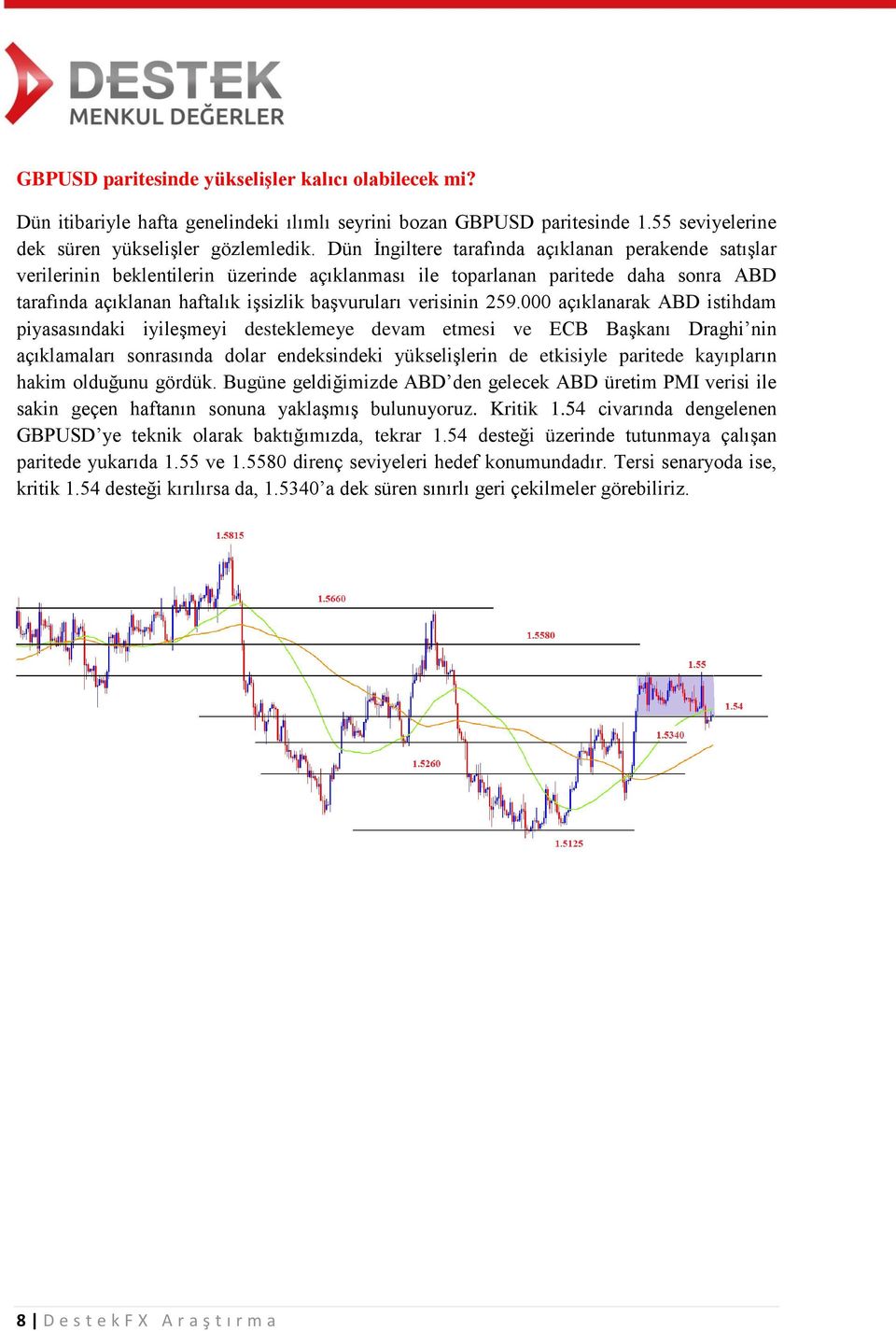 259.000 açıklanarak ABD istihdam piyasasındaki iyileşmeyi desteklemeye devam etmesi ve ECB Başkanı Draghi nin açıklamaları sonrasında dolar endeksindeki yükselişlerin de etkisiyle paritede kayıpların