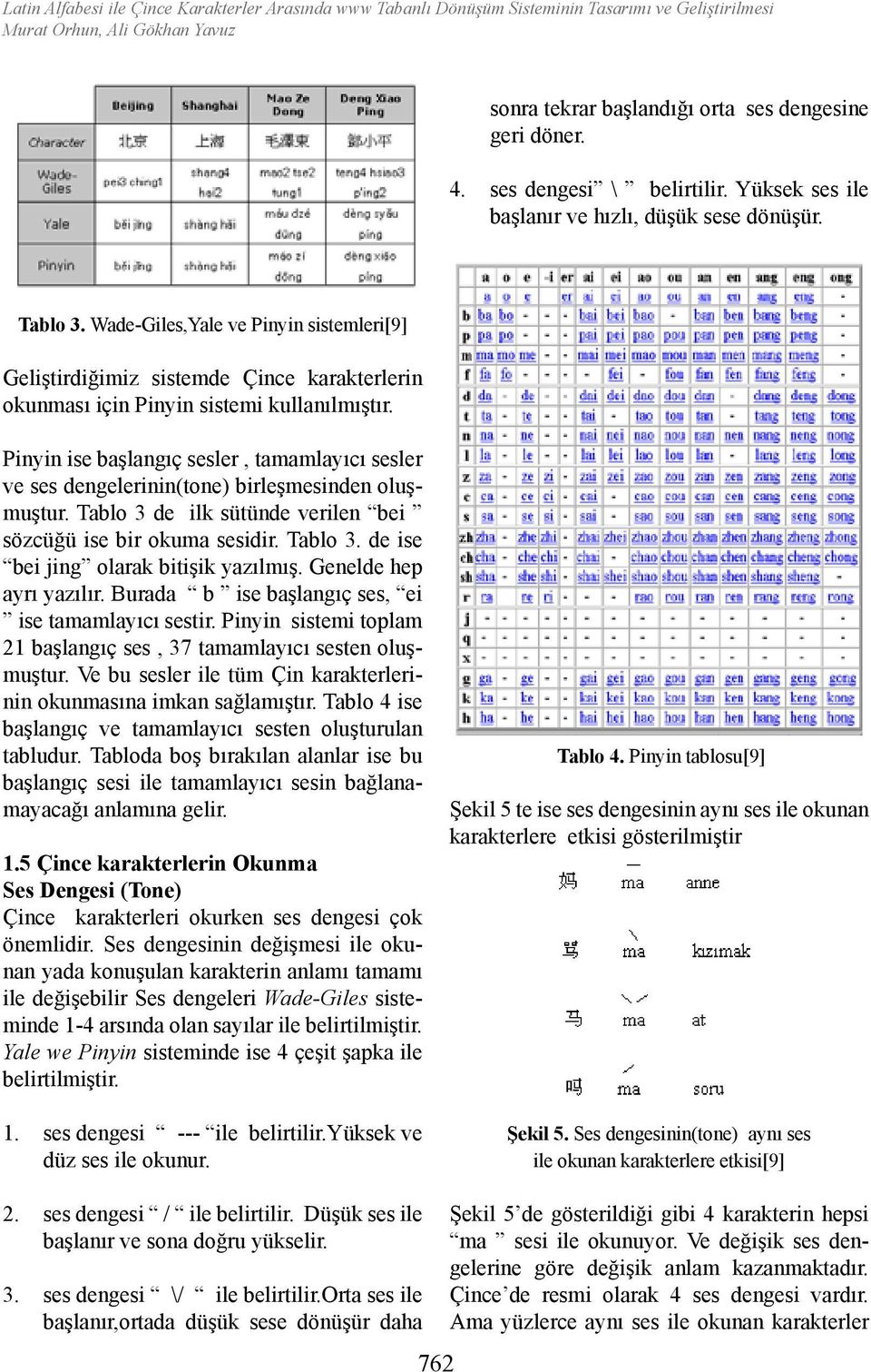 Wade-Giles,Yale ve Pinyin sistemleri[9] Geliştirdiğimiz sistemde Çince karakterlerin okunması için Pinyin sistemi kullanılmıştır.