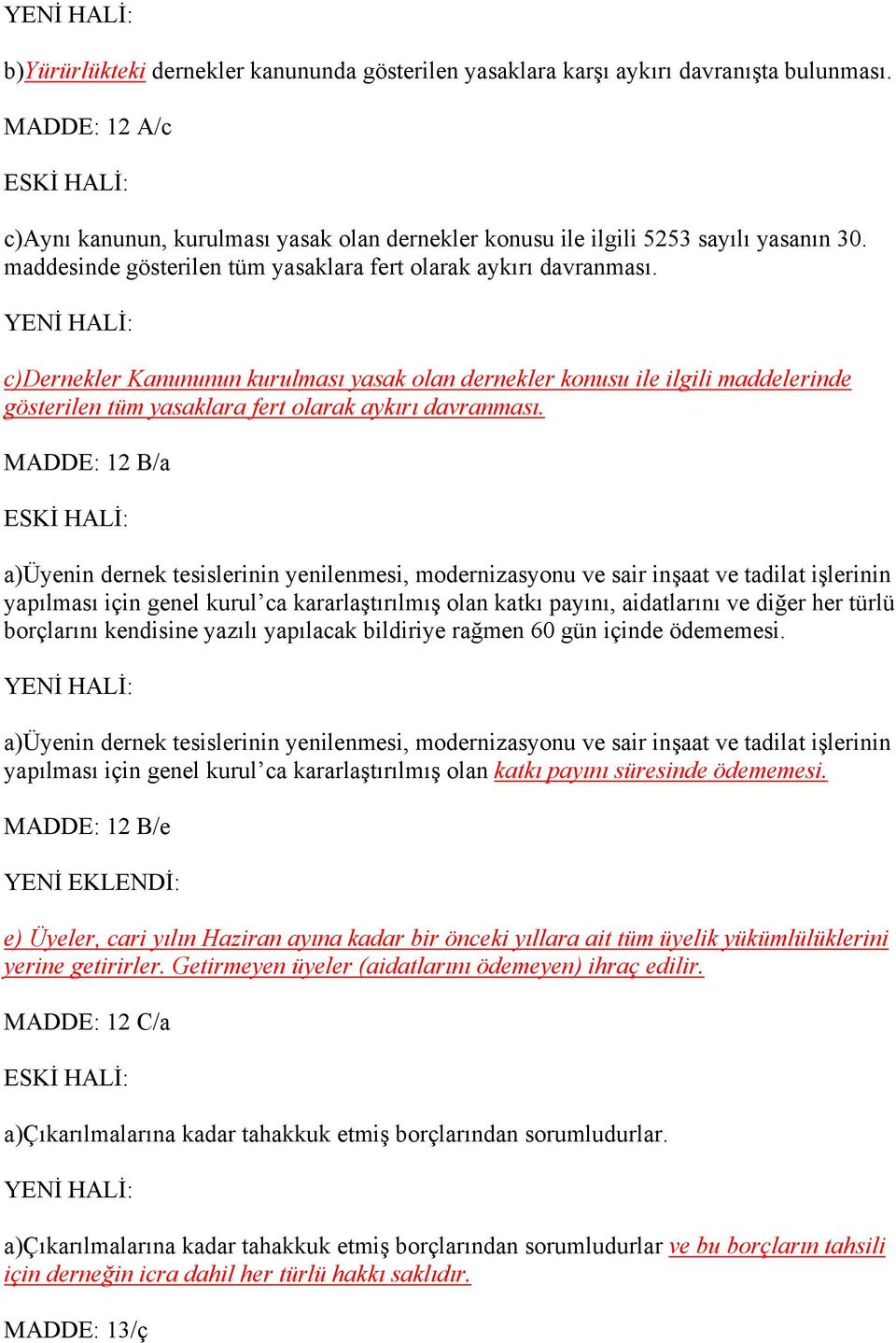 c)dernekler Kanununun kurulması yasak olan dernekler konusu ile ilgili maddelerinde gösterilen tüm yasaklara fert olarak aykırı davranması.