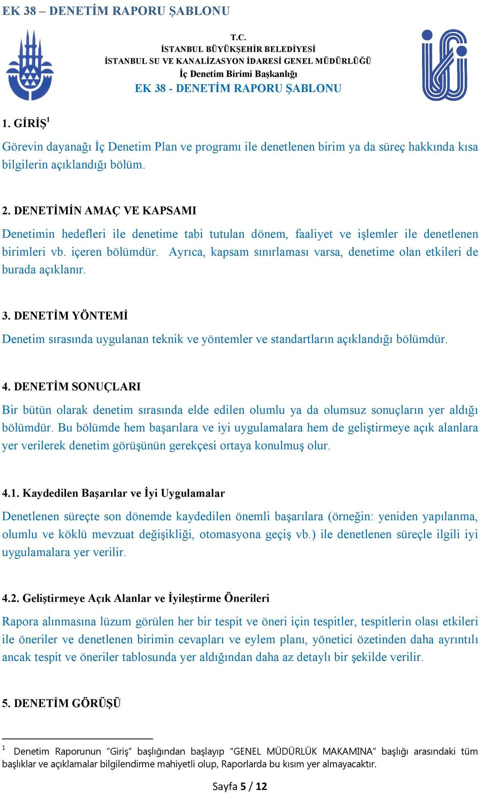 Ayrıca, kapsam sınırlaması varsa, denetime olan etkileri de burada açıklanır. 3. DENETİM YÖNTEMİ Denetim sırasında uygulanan teknik ve yöntemler ve standartların açıklandığı bölümdür. 4.