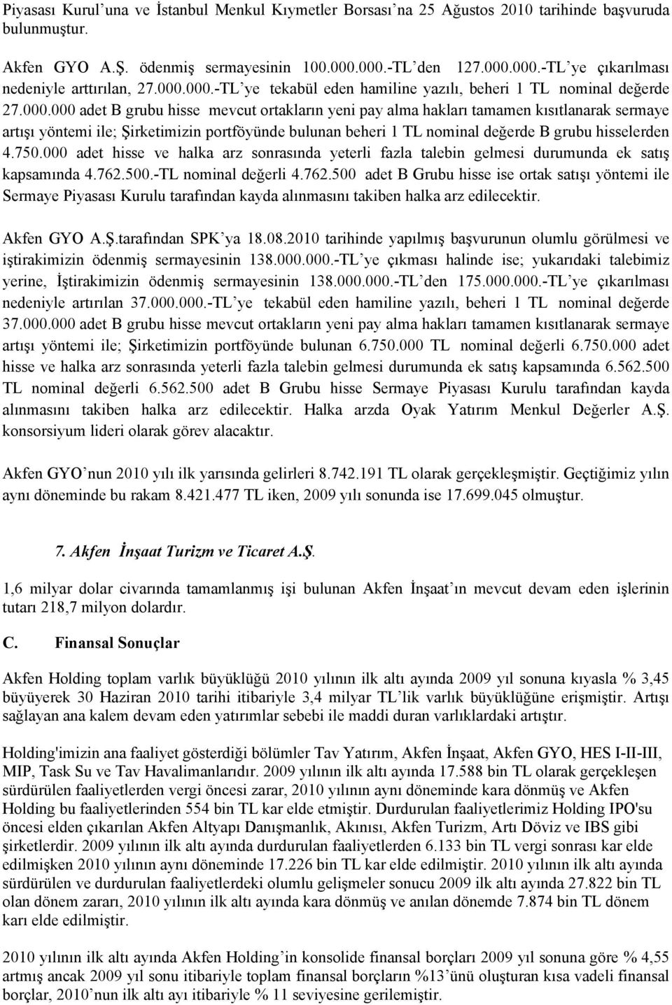 750.000 adet hisse ve halka arz sonrasında yeterli fazla talebin gelmesi durumunda ek satış kapsamında 4.762.