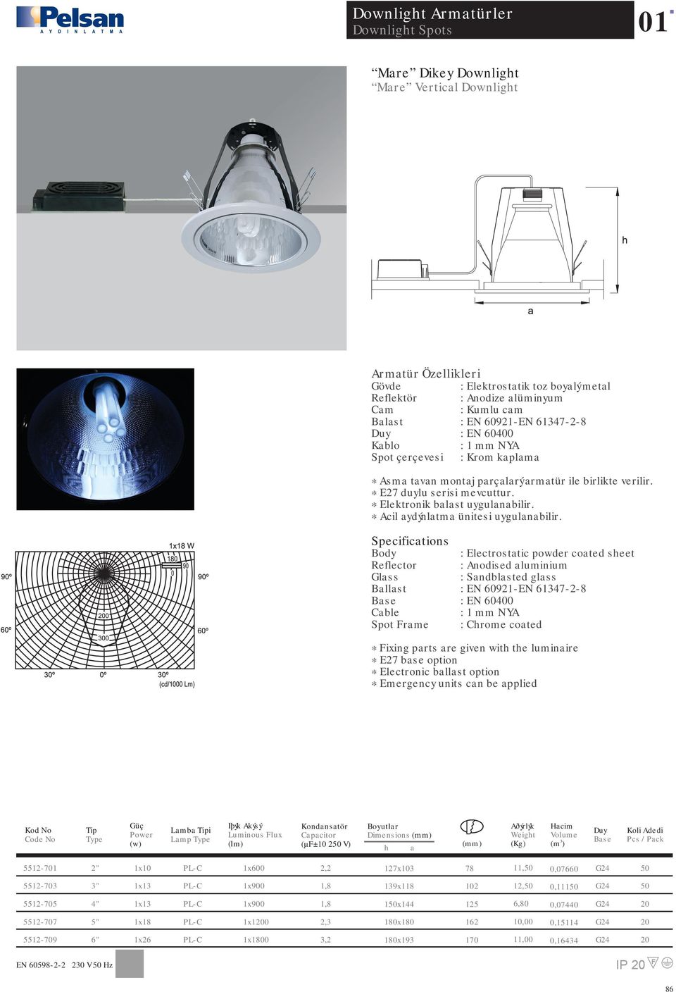 : Electrosttic powder coted seet Glss : Sndblsted glss Bllst : EN 60921-EN 61347-2-8 : EN 60400 Cble Spot Frme : Crome coted * Fixing prts re given wit te luminire * E27 bse option *