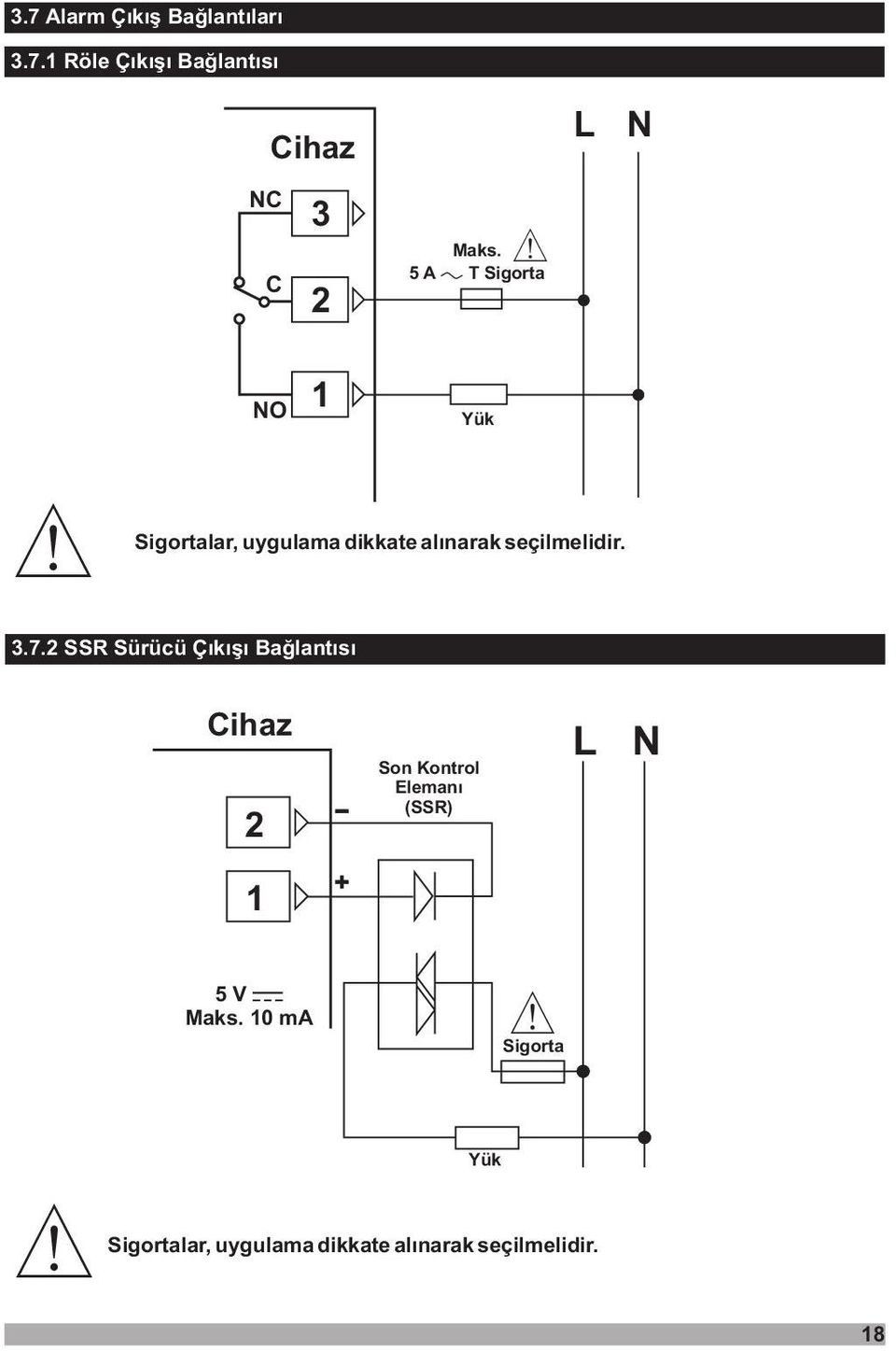 2 SSR Sürücü Çýkýþý Baðlantýsý Chaz 2 Son Kontrol Elemaný (SSR) L N 1 5V