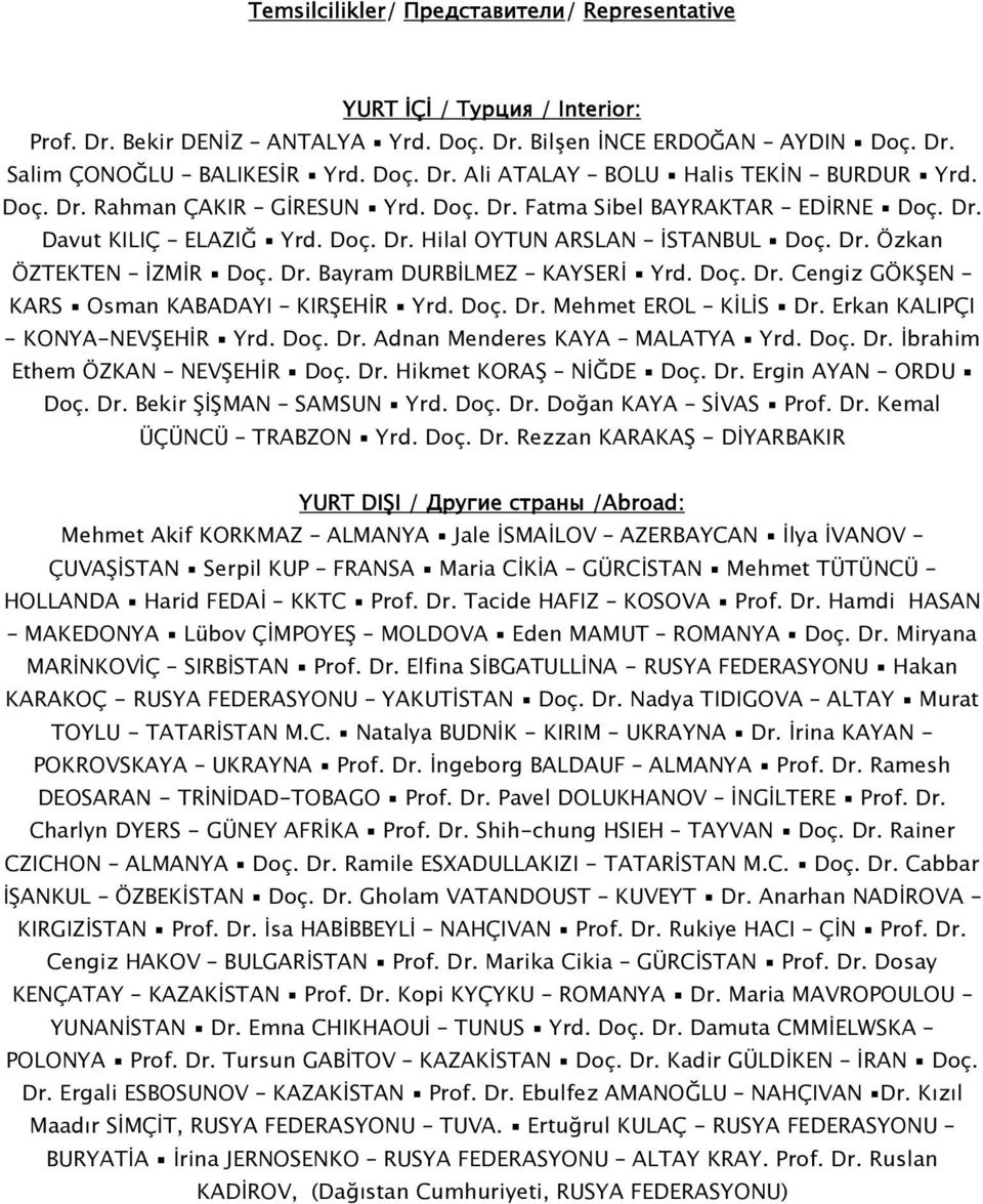 Doç. Dr. Cengiz GÖKŞEN KARS Osman KABADAYI KIRŞEHİR Yrd. Doç. Dr. Mehmet EROL KİLİS Dr. Erkan KALIPÇI - KONYA-NEVŞEHİR Yrd. Doç. Dr. Adnan Menderes KAYA MALATYA Yrd. Doç. Dr. İbrahim Ethem ÖZKAN NEVŞEHİR Doç.