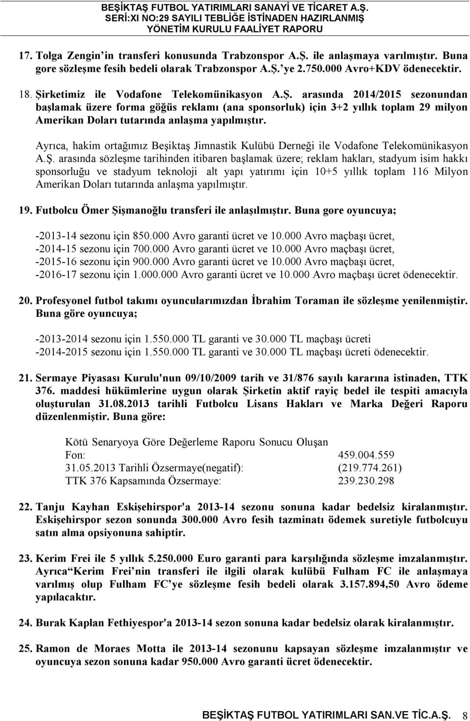 Ayrıca, hakim ortağımız Beşiktaş Jimnastik Kulübü Derneği ile Vodafone Telekomünikasyon A.Ş.