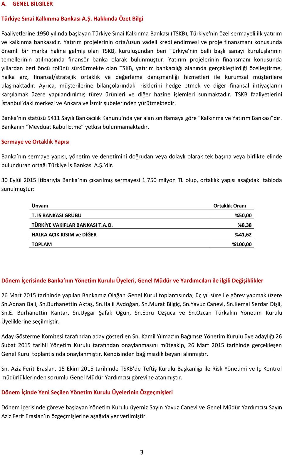 Yatırım projelerinin orta/uzun vadeli kredilendirmesi ve proje finansmanı konusunda önemli bir marka haline gelmiş olan TSKB, kuruluşundan beri Türkiye nin belli başlı sanayi kuruluşlarının