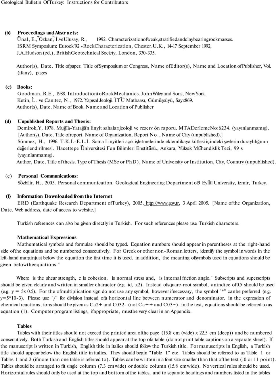 Title of Symposium or Congress, Name ofeditor(s), Name and Location of Publisher, Vol. (ifany), pages (c) Books: Goodman, R.E., 1988. IntroductiontoRockMechanics. John Wiley and Sons, New York.