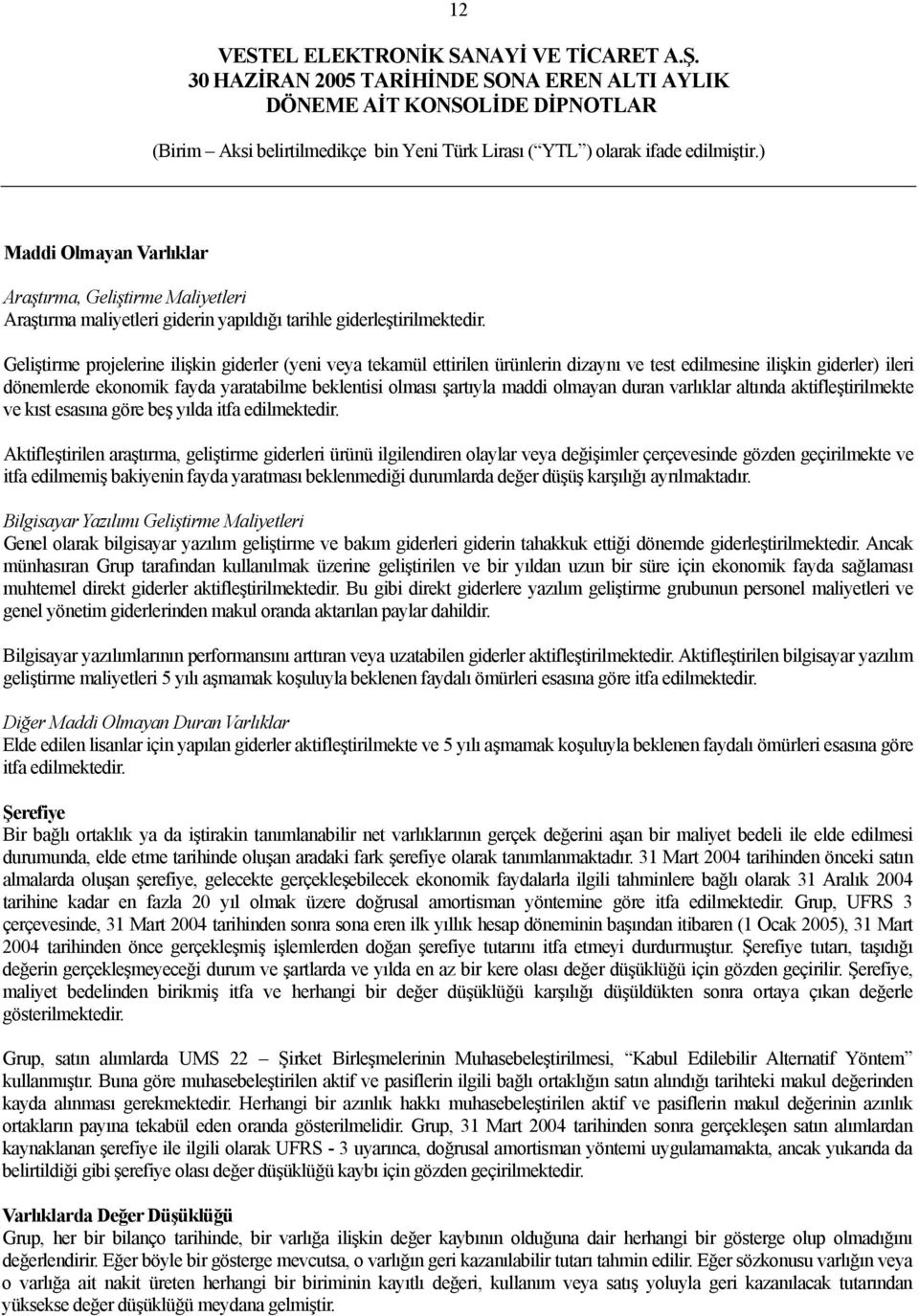 maddi olmayan duran varlıklar altında aktifleştirilmekte ve kıst esasına göre beş yılda itfa edilmektedir.