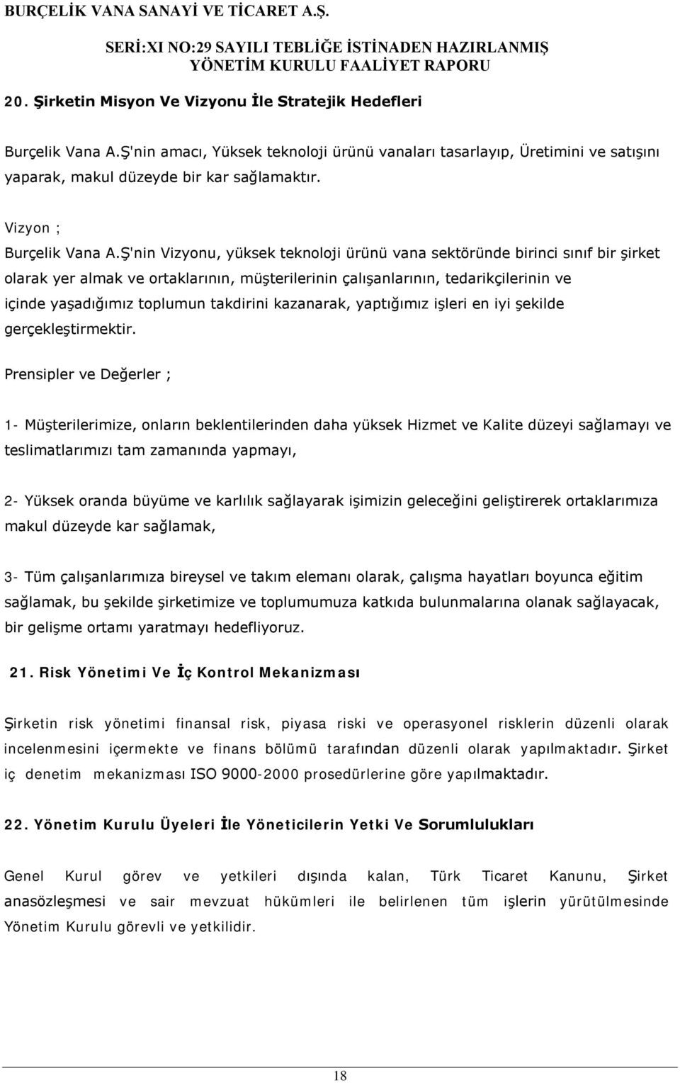 Ş'nin Vizyonu, yüksek teknoloji ürünü vana sektöründe birinci sınıf bir şirket olarak yer almak ve ortaklarının, müşterilerinin çalışanlarının, tedarikçilerinin ve içinde yaşadığımız toplumun