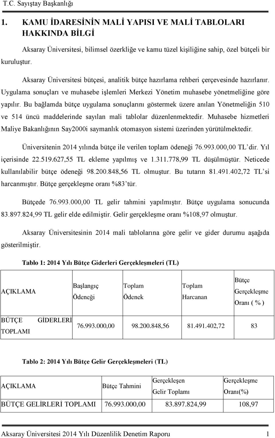 Uygulama sonuçları ve muhasebe iģlemleri Merkezi Yönetim muhasebe yönetmeliğine göre yapılır.