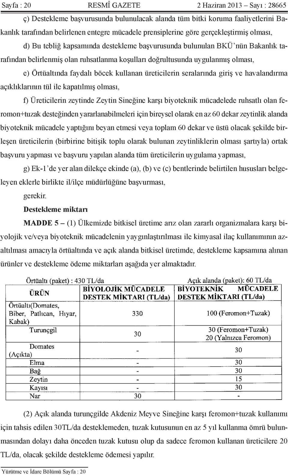 faydalı böcek kullanan üreticilerin seralarında giriş ve havalandırma açıklıklarının tül ile kapatılmış olması, f) Üreticilerin zeytinde Zeytin Sineğine karşı biyoteknik mücadelede ruhsatlı olan