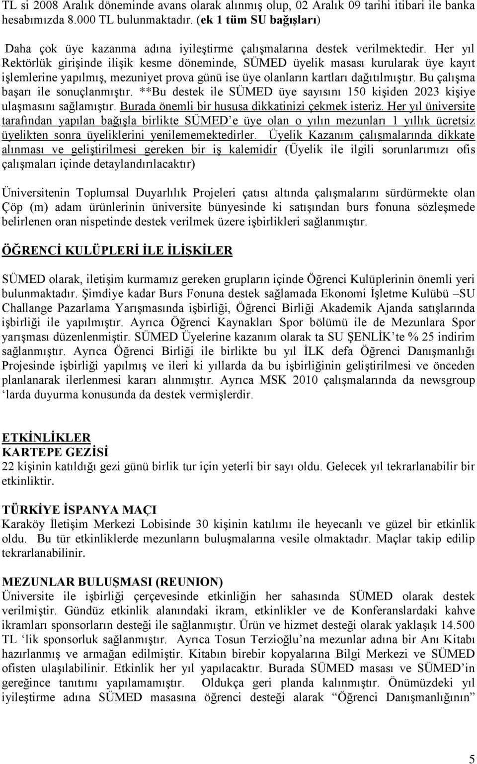 Her yıl Rektörlük girişinde ilişik kesme döneminde, SÜMED üyelik masası kurularak üye kayıt işlemlerine yapılmış, mezuniyet prova günü ise üye olanların kartları dağıtılmıştır.