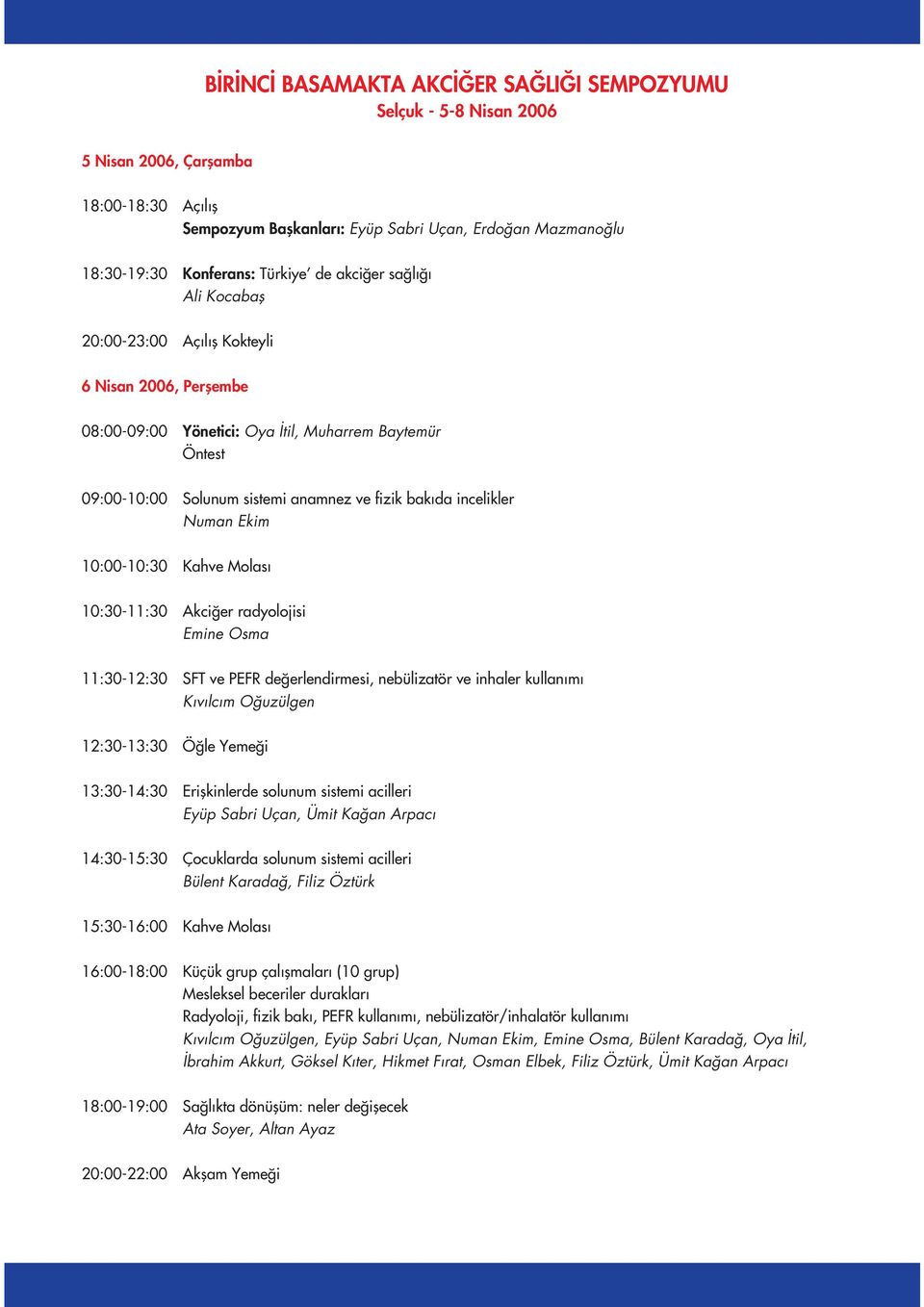 10:00-10:30 Kahve Molas 10:30-11:30 Akci er radyolojisi Emine Osma 11:30-12:30 SFT ve PEFR de erlendirmesi, nebülizatör ve inhaler kullan m K v lc m O uzülgen 12:30-13:30 Ö le Yeme i 13:30-14:30