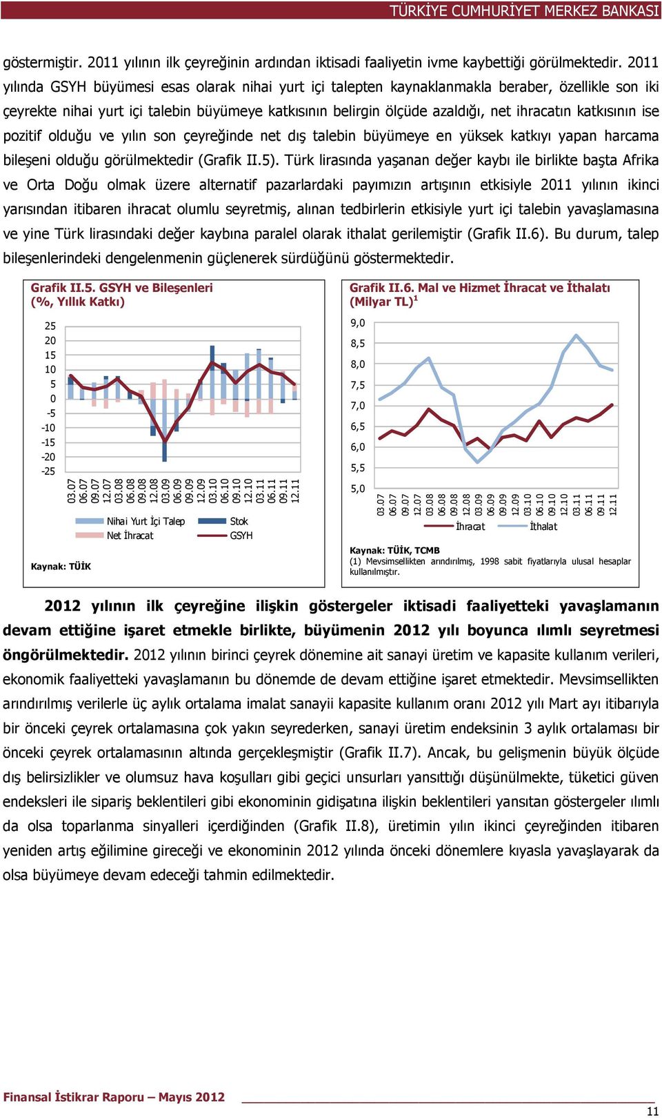 katkısının ise pozitif olduğu ve yılın son çeyreğinde net dış talebin büyümeye en yüksek katkıyı yapan harcama bileşeni olduğu görülmektedir (Grafik II.).