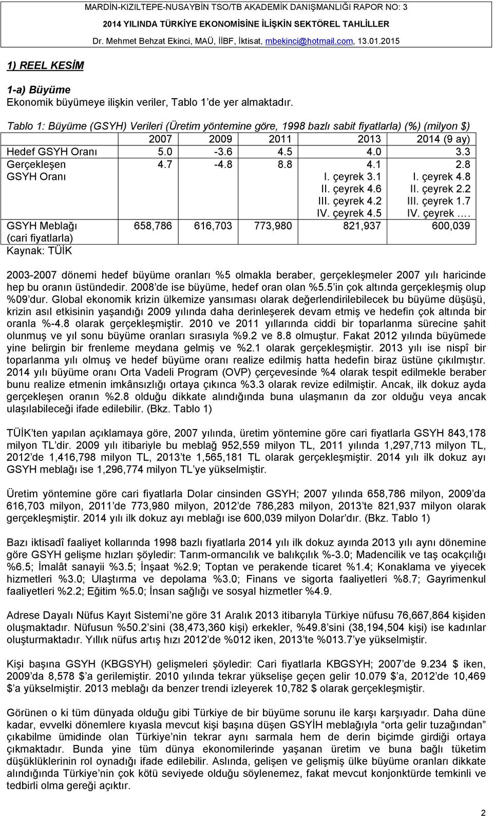 3 Gerçekleşen GSYH Oranı GSYH Meblağı (cari fiyatlarla) 4.7-4.8 8.8 4.1 I. çeyrek 