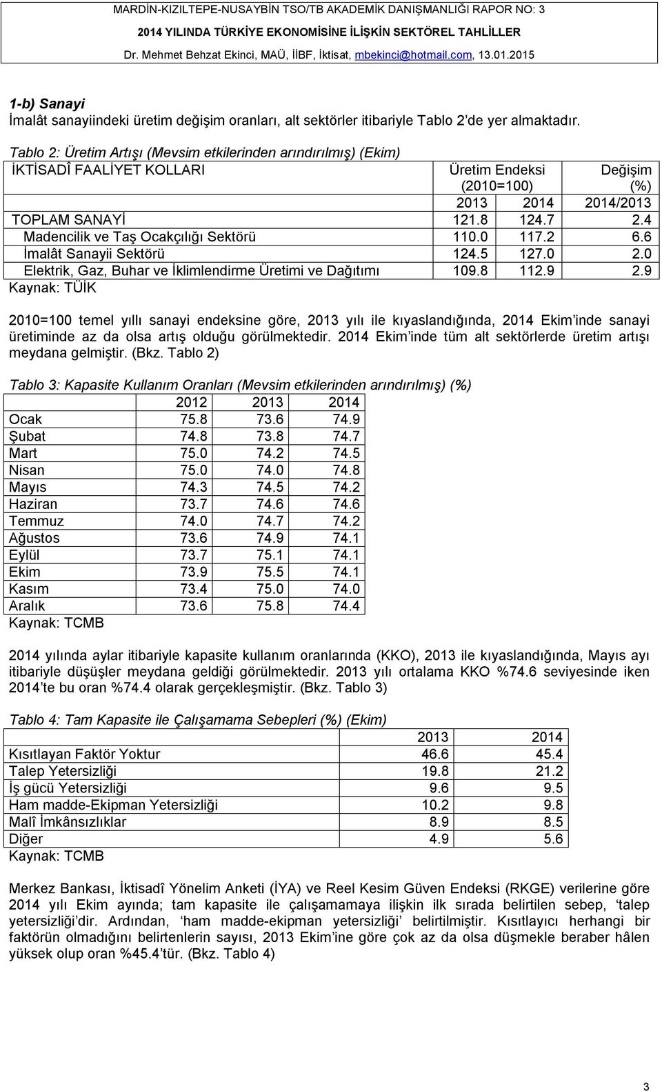 4 Madencilik ve Taş Ocakçılığı Sektörü 110.0 117.2 6.6 İmalât Sanayii Sektörü 124.5 127.0 2.0 Elektrik, Gaz, Buhar ve İklimlendirme Üretimi ve Dağıtımı 109.8 112.9 2.