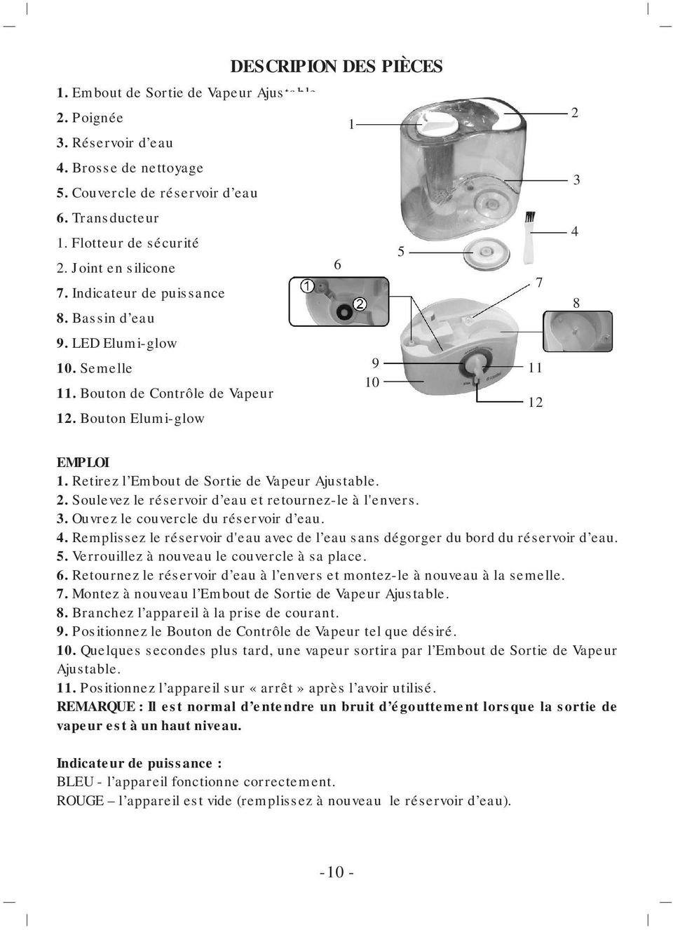 Retirez l Embout de Sortie de Vapeur Ajustable. 2. Soulevez le réservoir d eau et retournez-le à l'envers. 3. Ouvrez le couvercle du réservoir d eau. 4.