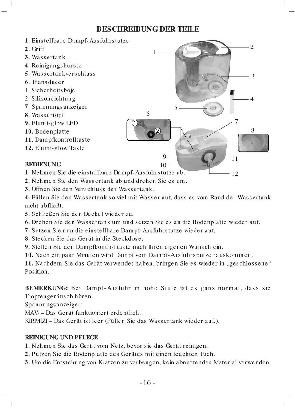 Nehmen Sie den Wassertank ab und drehen Sie es um. 3. Öffnen Sie den Verschluss der Wassertank. 4. Füllen Sie den Wassertank so viel mit Wasser auf, dass es vom Rand der Wassertank nicht abfließt. 5.