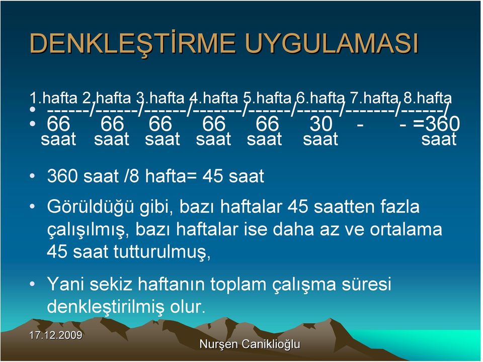 saat saat saat saat 360 saat /8 hafta= 45 saat Görüldüğü gibi, bazı haftalar 45 saatten fazla çalışılmış,