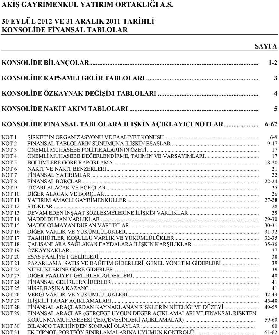 .. 9-17 NOT 3 ÖNEMLİ MUHASEBE POLİTİKALARININ ÖZETİ... 17 NOT 4 ÖNEMLİ MUHASEBE DEĞERLENDİRME, TAHMİN VE VARSAYIMLARI... 17 NOT 5 BÖLÜMLERE GÖRE RAPORLAMA... 18-20 NOT 6 NAKİT VE NAKİT BENZERLERİ.