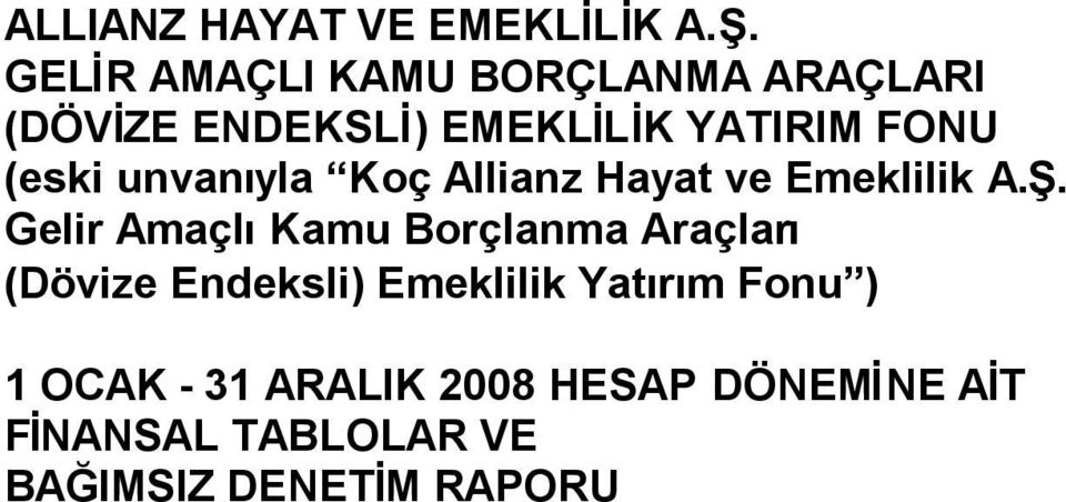 Emeklilik Yatırım Fonu ) 1 OCAK - 31 ARALIK 2008 HESAP