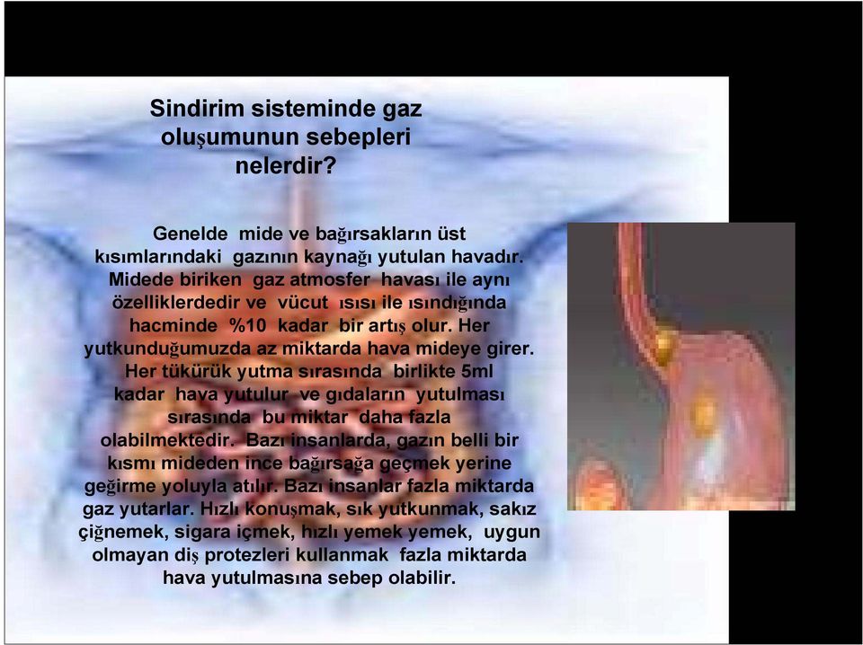 Her tükürük yutma sırasında birlikte 5ml kadar hava yutulur ve gıdaların yutulması sırasında bu miktar daha fazla olabilmektedir.